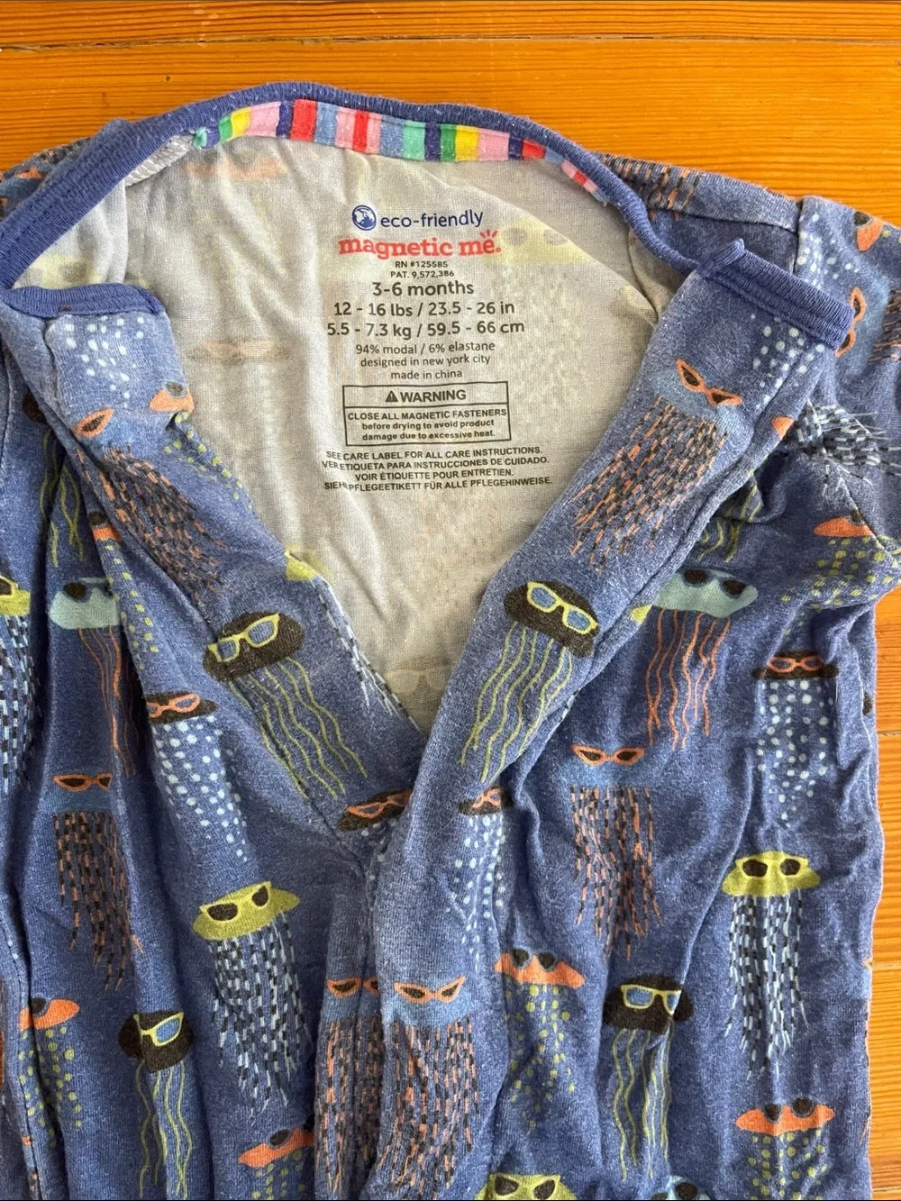 Magnetic Me Blue and White Kids Footed One-Pieces - 3-6 months